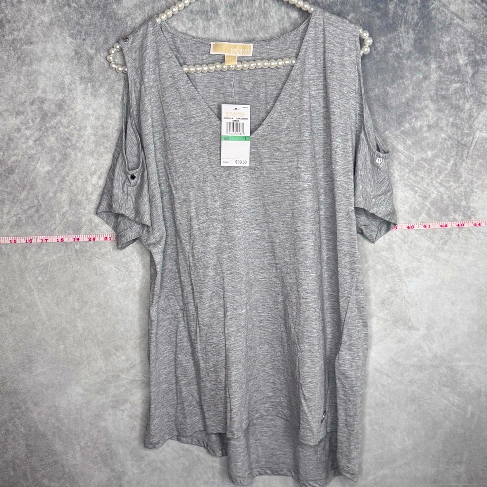 Michael Kors Gray Relaxed Cut Out Shoulder Short Sleeve Tee Large